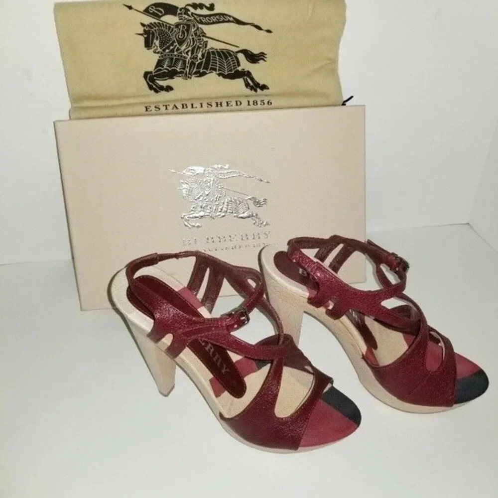 Burberry 36.5 Criss-cross Leather Platform Sandals Made‎ In Italy